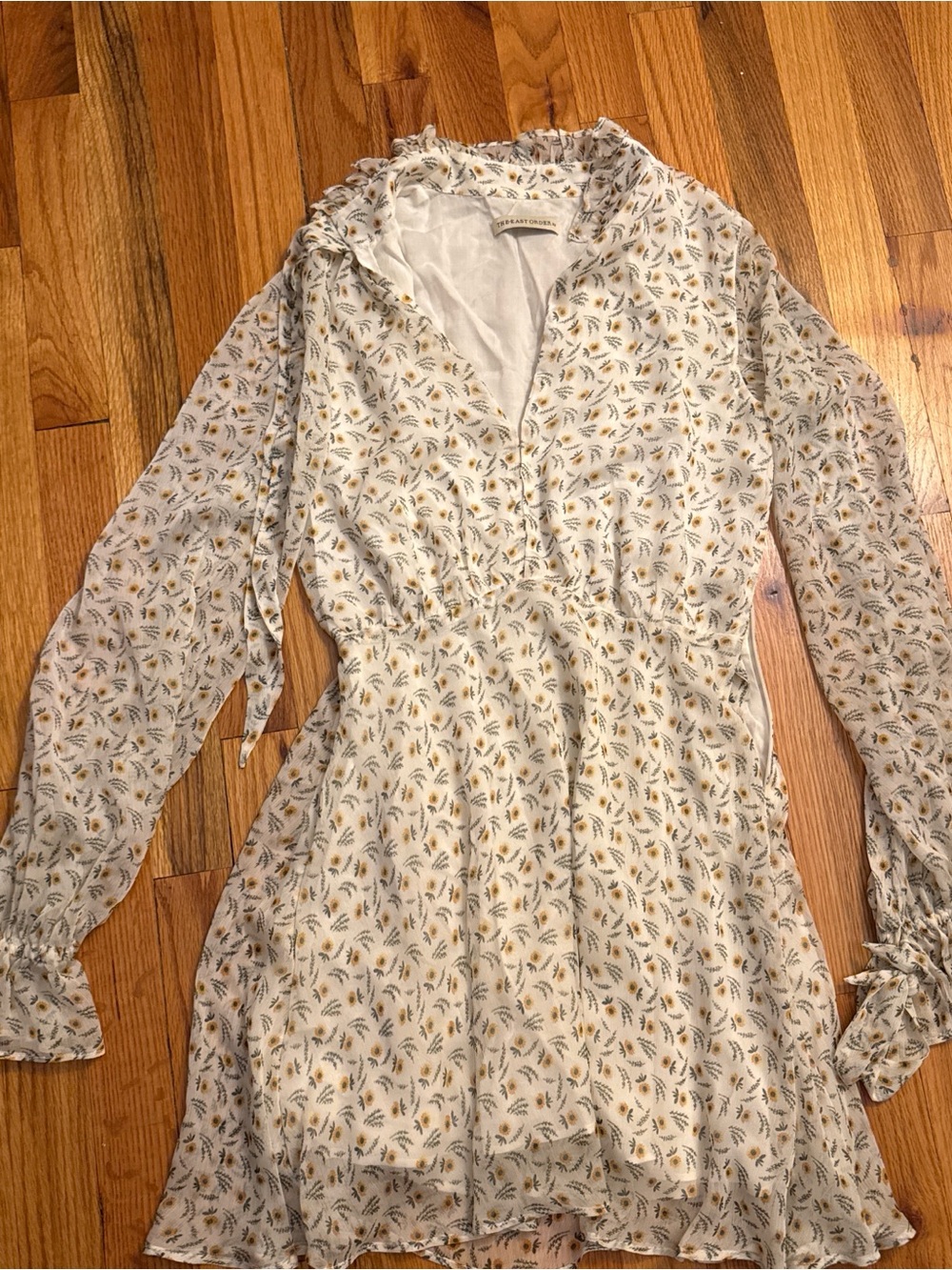 Light Floral Print White and Yellow Long-Sleeve Dress